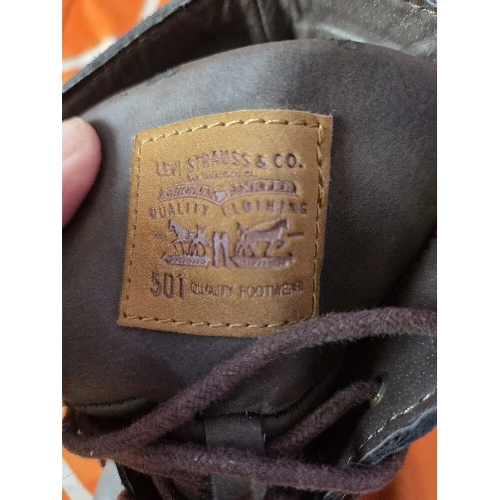 Levi's 501 Brown Leather Ankle Boots Buckle Lace-Up Round Toe Motorcycle Boys 6y
